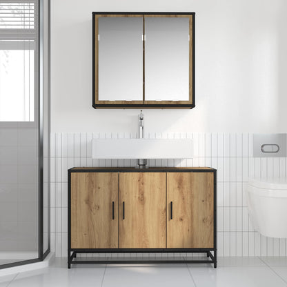 vidaXL Badezimmermöbel-Set mit Regal 2 pcs Artisan-Eiche Holzwerkstoff