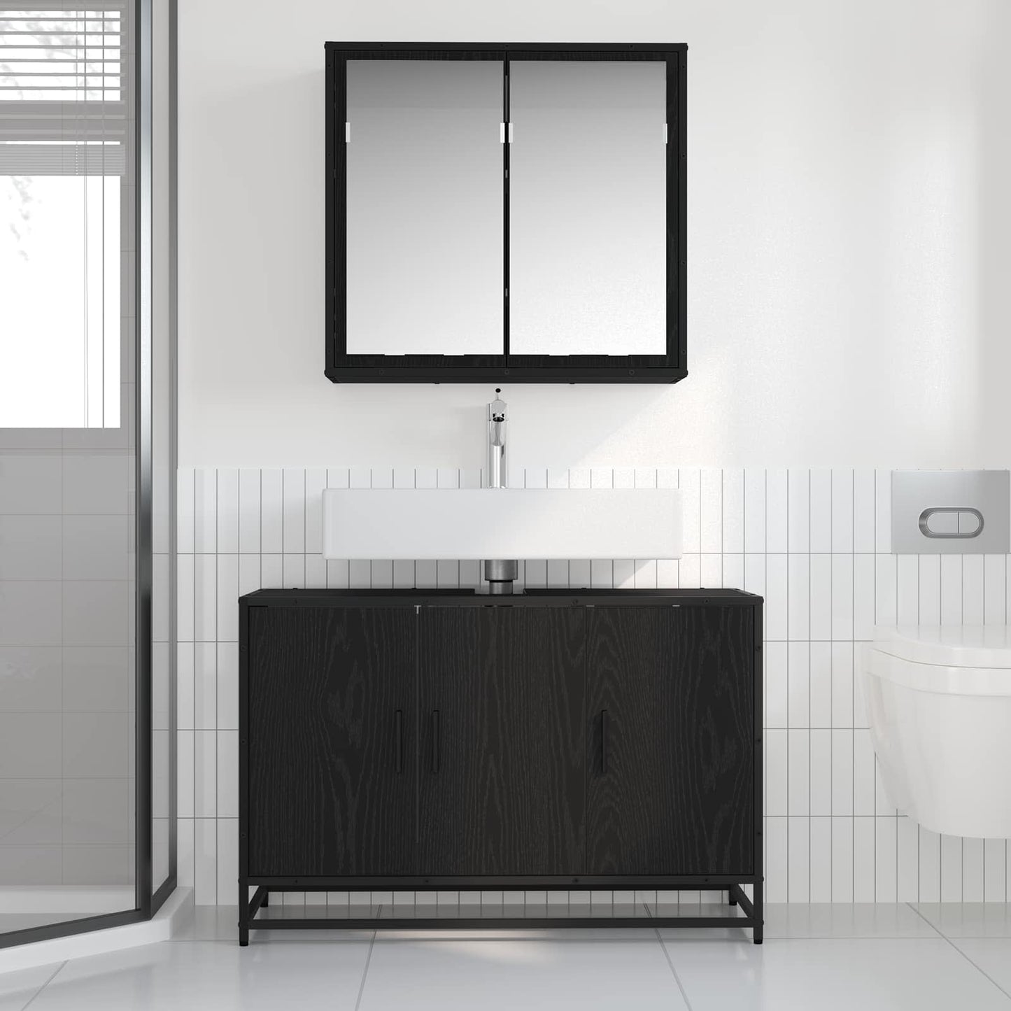 vidaXL Ensemble de meubles de salle de bain 2 pcs Noir aspect chêne Aggloméré