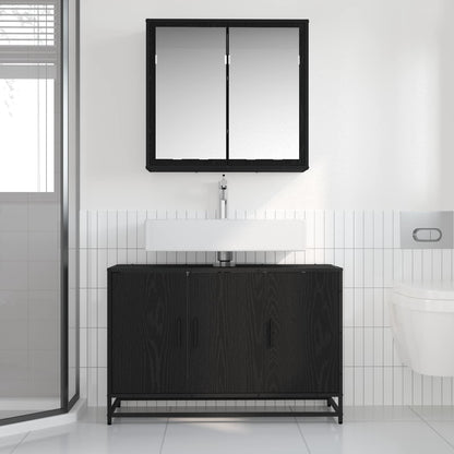 vidaXL Ensemble de meubles de salle de bain 2 pcs Noir aspect chêne Aggloméré