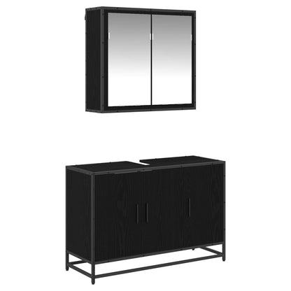 vidaXL Ensemble de meubles de salle de bain 2 pcs Noir aspect chêne Aggloméré