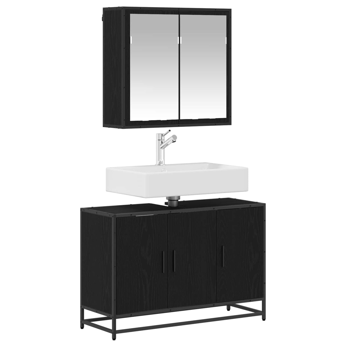 vidaXL Ensemble de meubles de salle de bain 2 pcs Noir aspect chêne Aggloméré