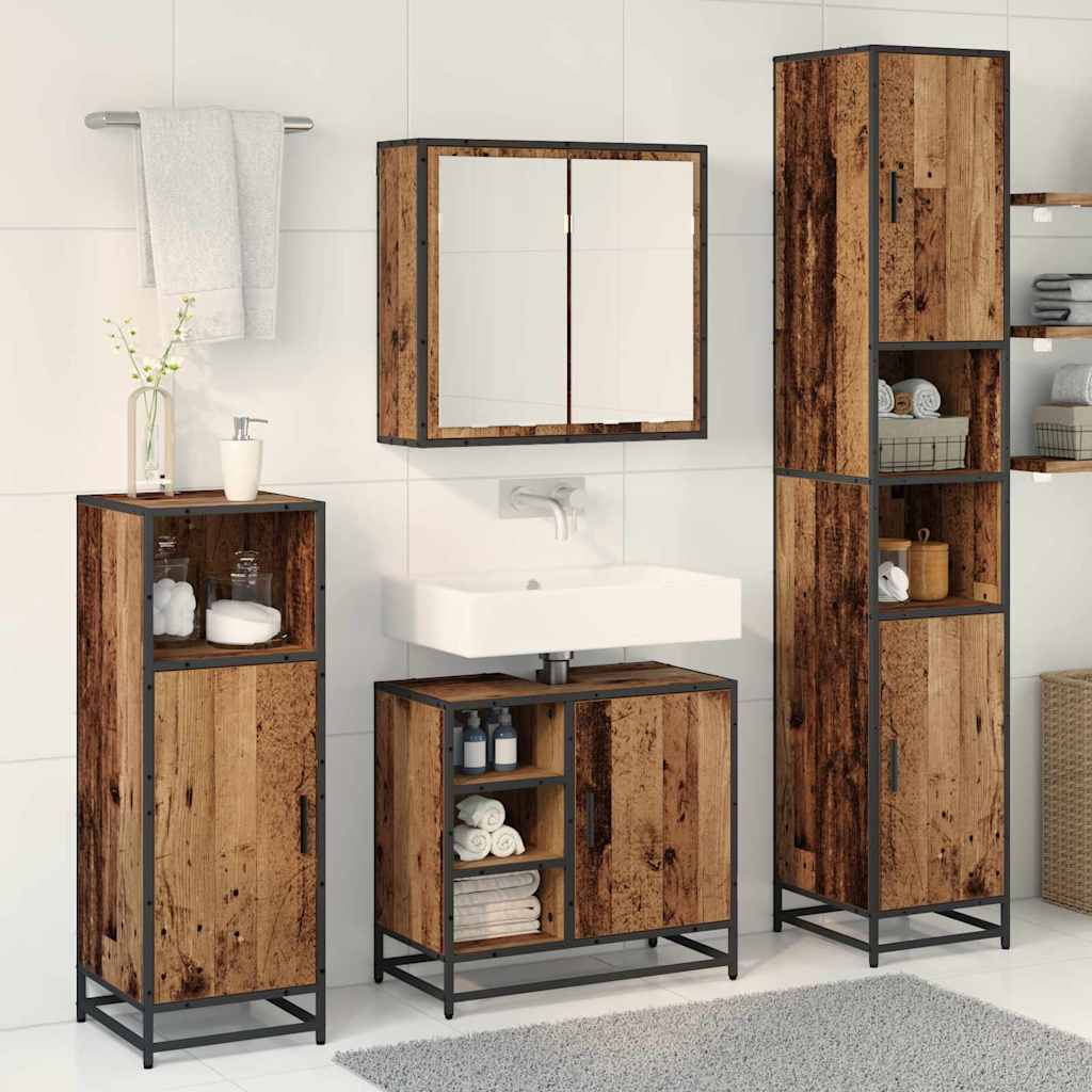 vidaXL Badezimmermöbel-Set mit Regal 3 pcs Altholz Holzwerkstoff