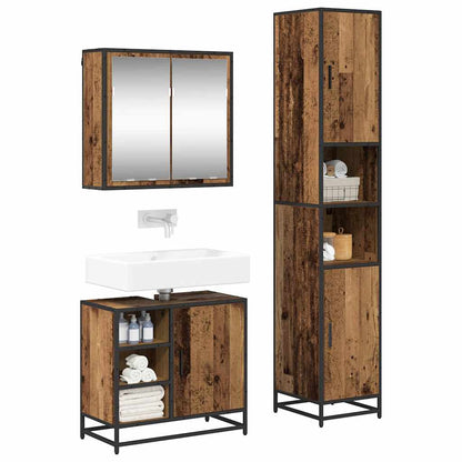 vidaXL Badezimmermöbel-Set mit Regal 3 pcs Altholz Holzwerkstoff