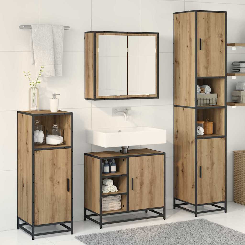 vidaXL Badezimmermöbel-Set mit Regal 3 pcs Artisan-Eiche Holzwerkstoff