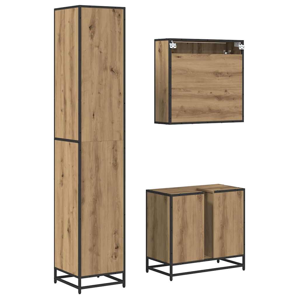 vidaXL Badezimmermöbel-Set mit Regal 3 pcs Artisan-Eiche Holzwerkstoff