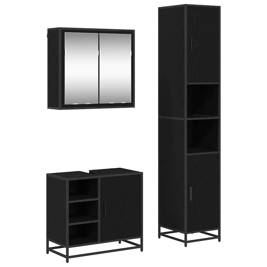 Badezimmermöbel-Set 3 pcs Schwarz Eichen-Optik Holzwerkstoff