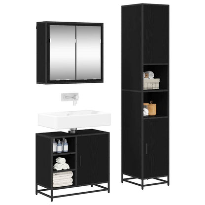 Badezimmermöbel-Set 3 pcs Schwarz Eichen-Optik Holzwerkstoff