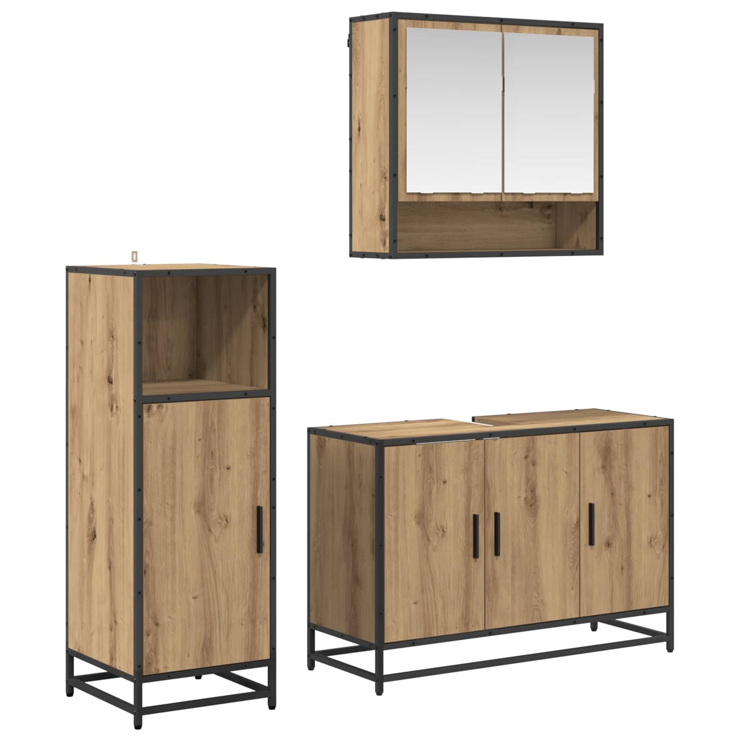 vidaXL Badezimmermöbel-Set mit Regal 3 pcs Artisan-Eiche Holzwerkstoff