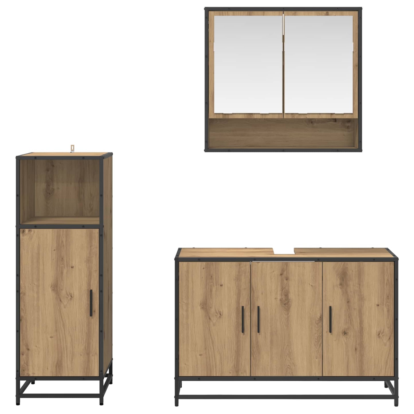 vidaXL Badezimmermöbel-Set mit Regal 3 pcs Artisan-Eiche Holzwerkstoff