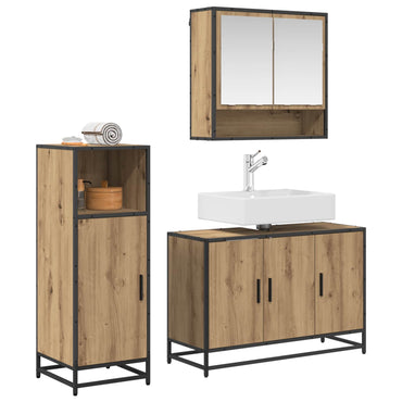 vidaXL Badezimmermöbel-Set mit Regal 3 pcs Artisan-Eiche Holzwerkstoff