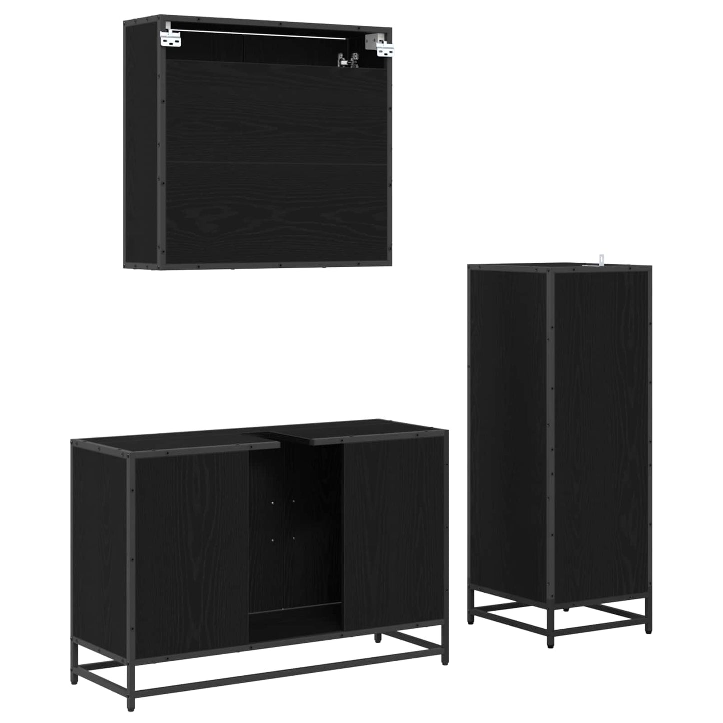 vidaXL Badezimmermöbel-Set 3 pcs Schwarz Eichen-Optik Holzwerkstoff