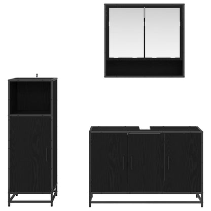 vidaXL Badezimmermöbel-Set 3 pcs Schwarz Eichen-Optik Holzwerkstoff