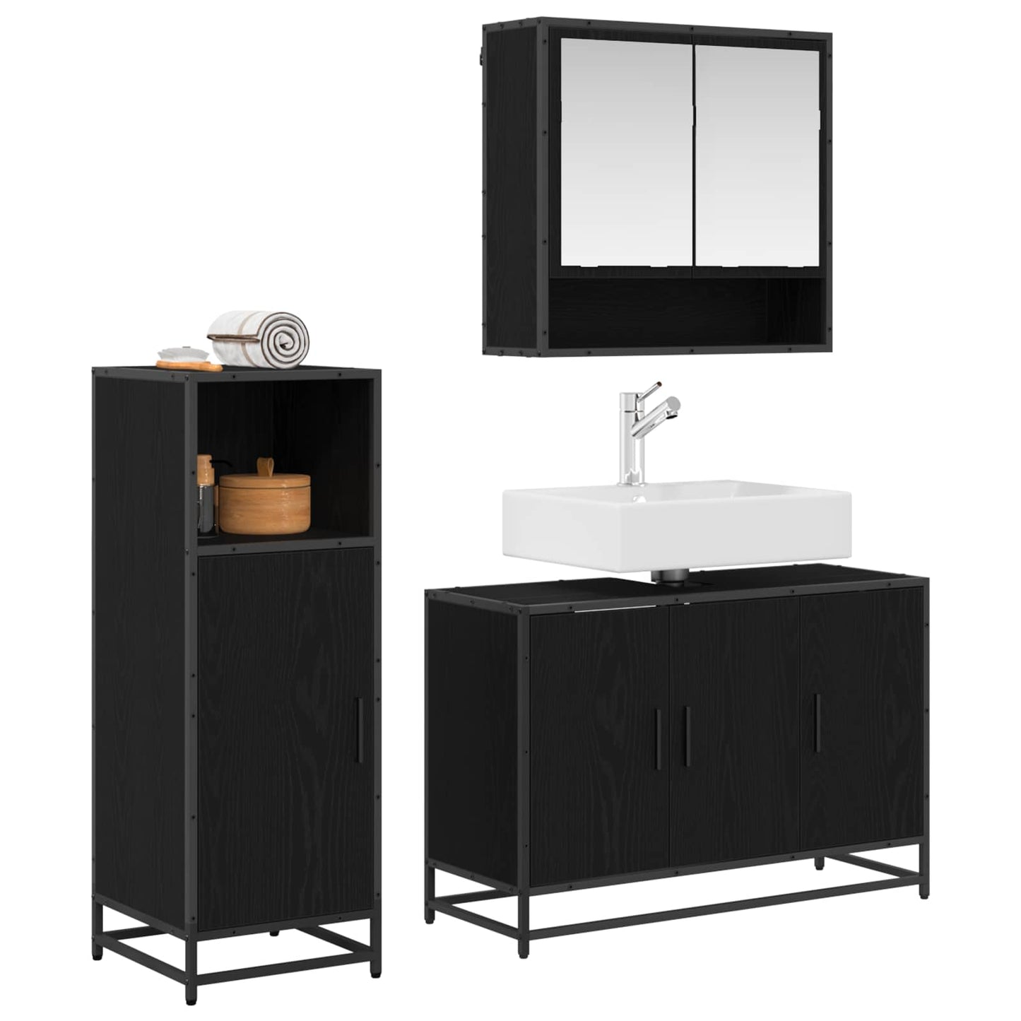 vidaXL Badezimmermöbel-Set 3 pcs Schwarz Eichen-Optik Holzwerkstoff