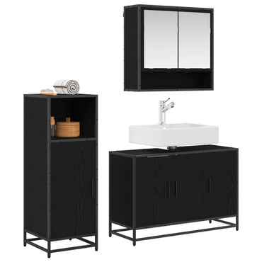 vidaXL Badezimmermöbel-Set 3 pcs Schwarz Eichen-Optik Holzwerkstoff