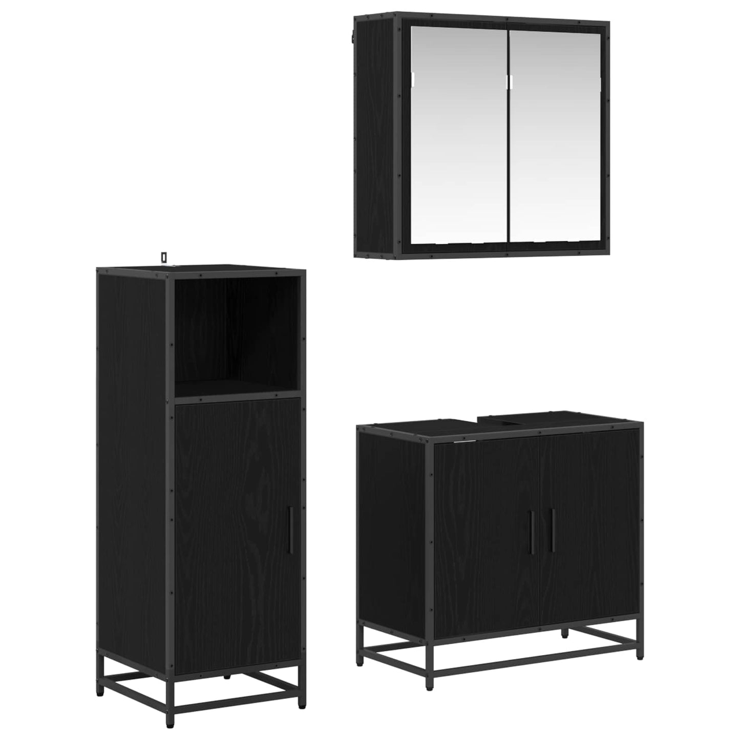 vidaXL Badezimmermöbel-Set 3 pcs Schwarz Eichen-Optik Holzwerkstoff