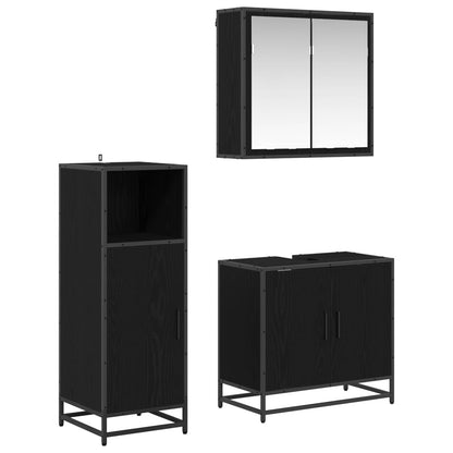 vidaXL Badezimmermöbel-Set 3 pcs Schwarz Eichen-Optik Holzwerkstoff