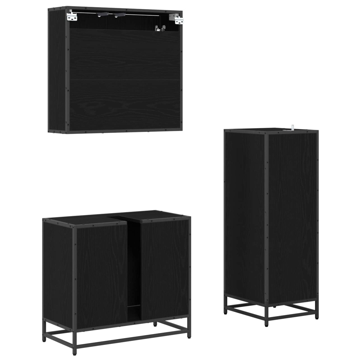 vidaXL Badezimmermöbel-Set 3 pcs Schwarz Eichen-Optik Holzwerkstoff