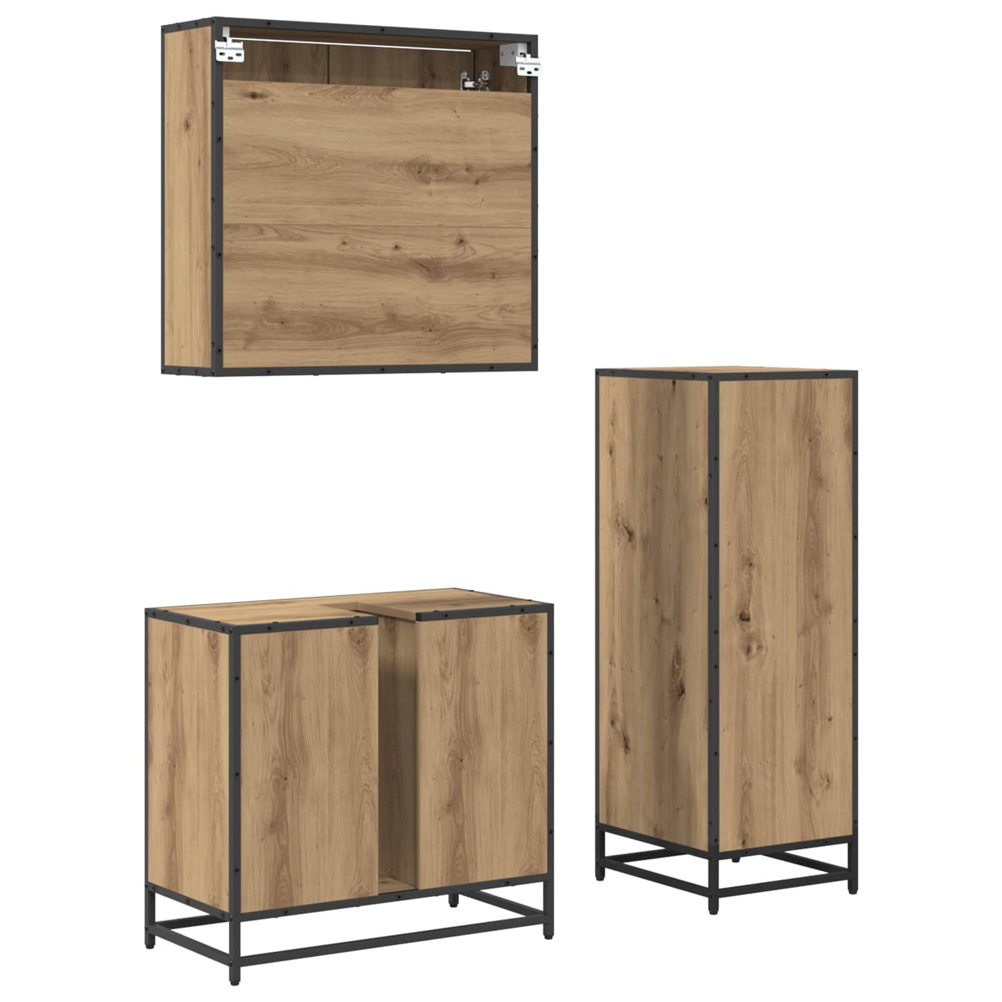 vidaXL Badezimmermöbel-Set mit Regal 3 pcs Artisan-Eiche Holzwerkstoff