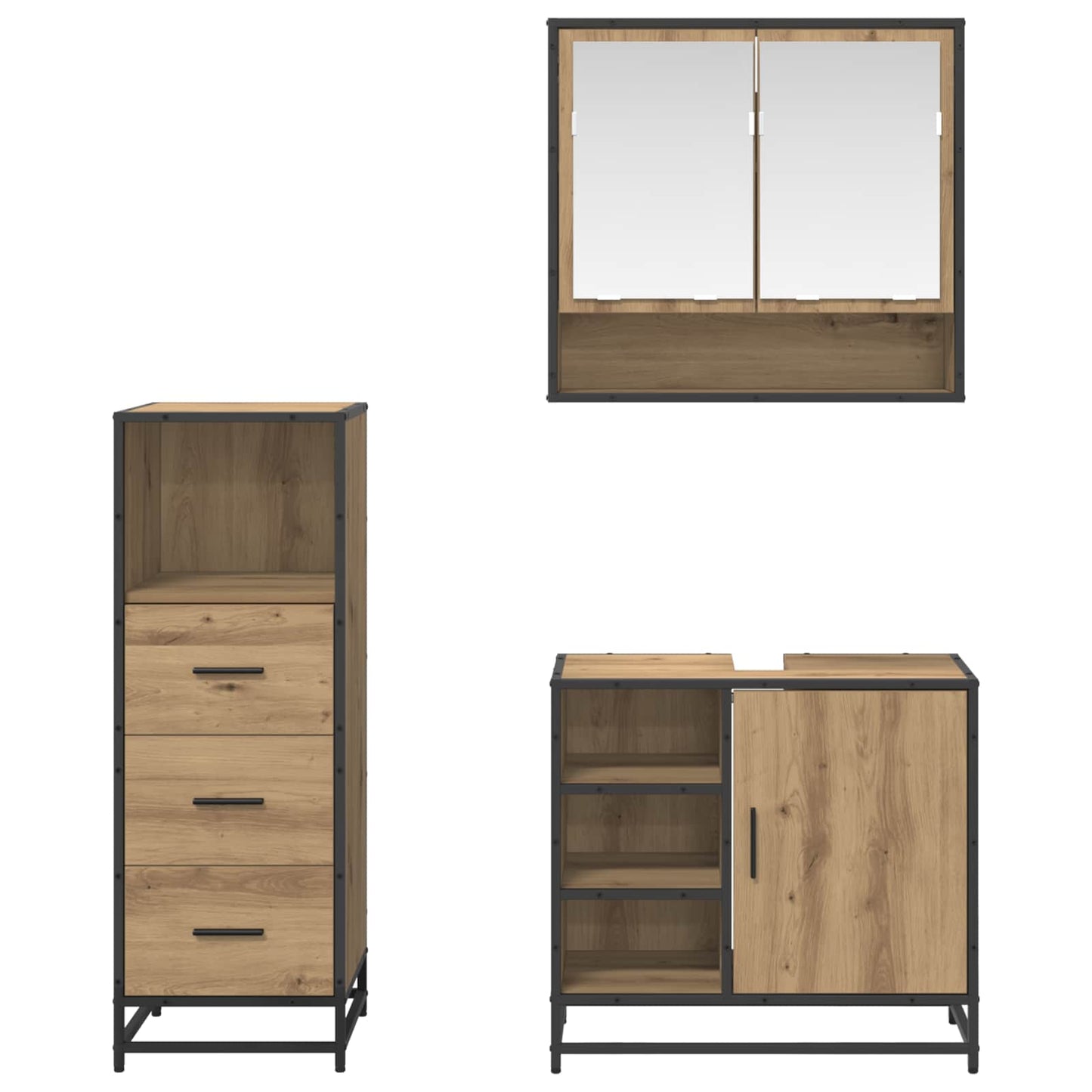 vidaXL Badezimmermöbel-Set mit Regal 3 pcs Artisan-Eiche Holzwerkstoff