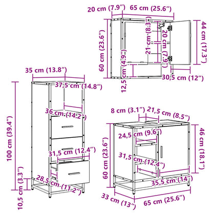 vidaXL Badezimmermöbel-Set mit Regal 3 pcs Artisan-Eiche Holzwerkstoff