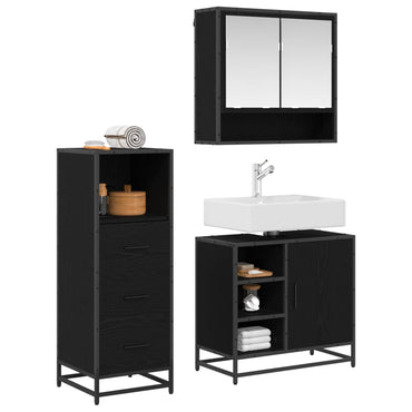 vidaXL Badezimmermöbel-Set 3 pcs Schwarz Eichen-Optik Holzwerkstoff