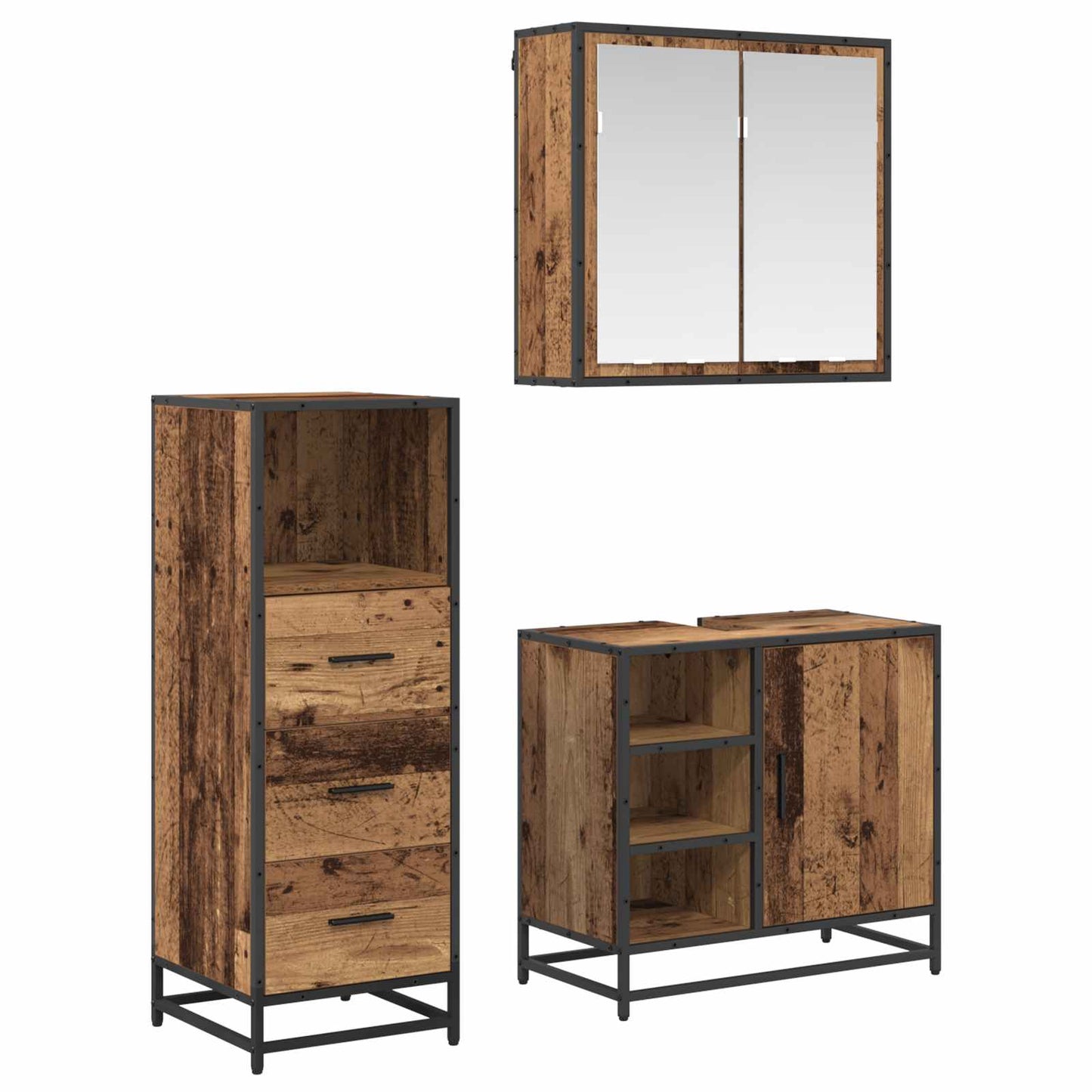 vidaXL Badezimmermöbel-Set mit Schubladen 3 pcs Altholz Holzwerkstoff