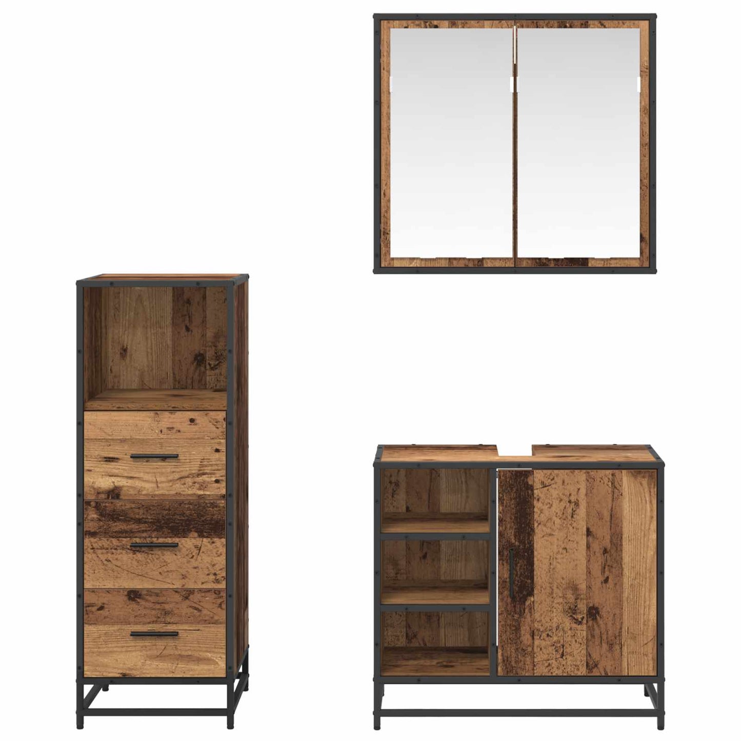 vidaXL Badezimmermöbel-Set mit Schubladen 3 pcs Altholz Holzwerkstoff