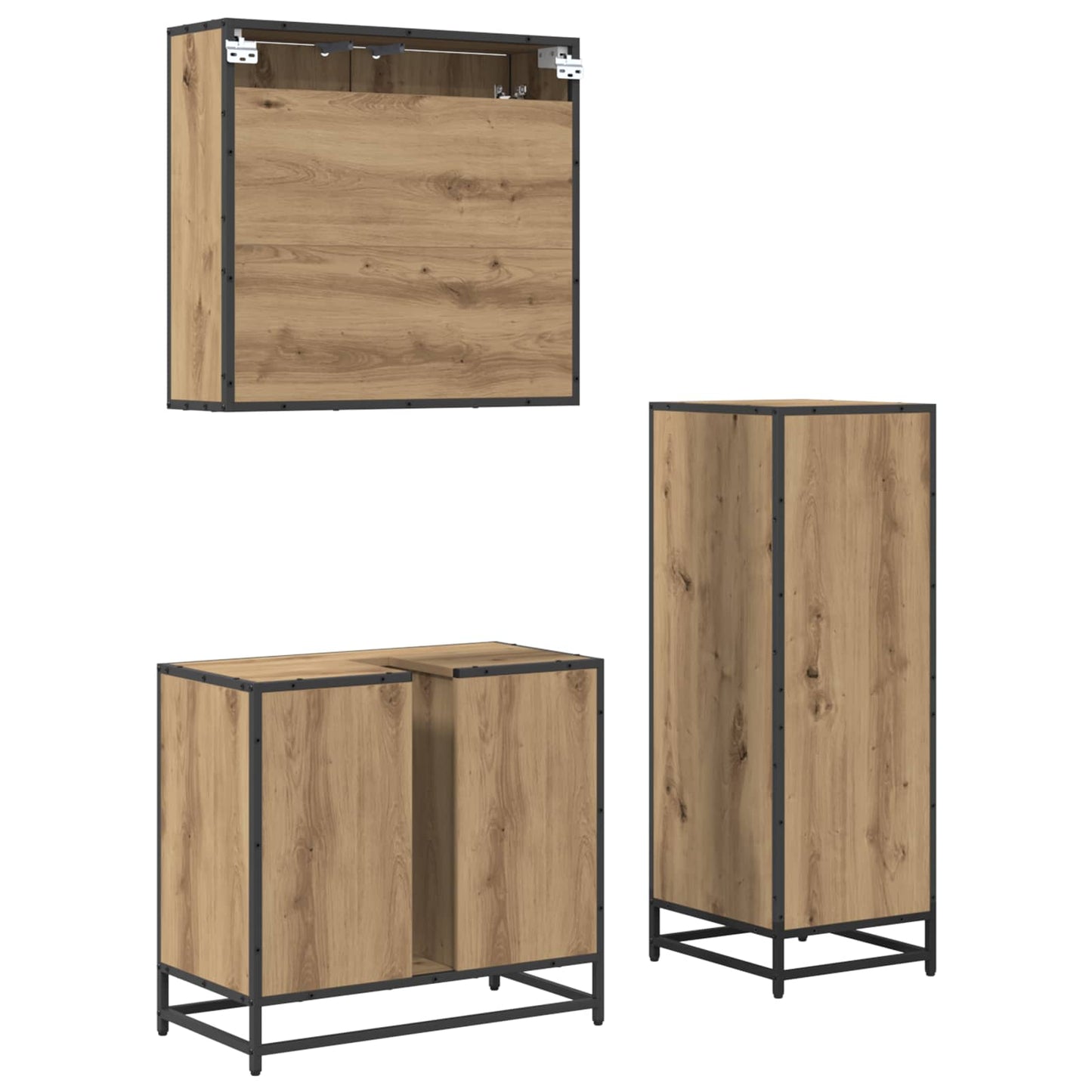 vidaXL Badezimmermöbel-Set mit Regal 3 pcs Artisan-Eiche Holzwerkstoff