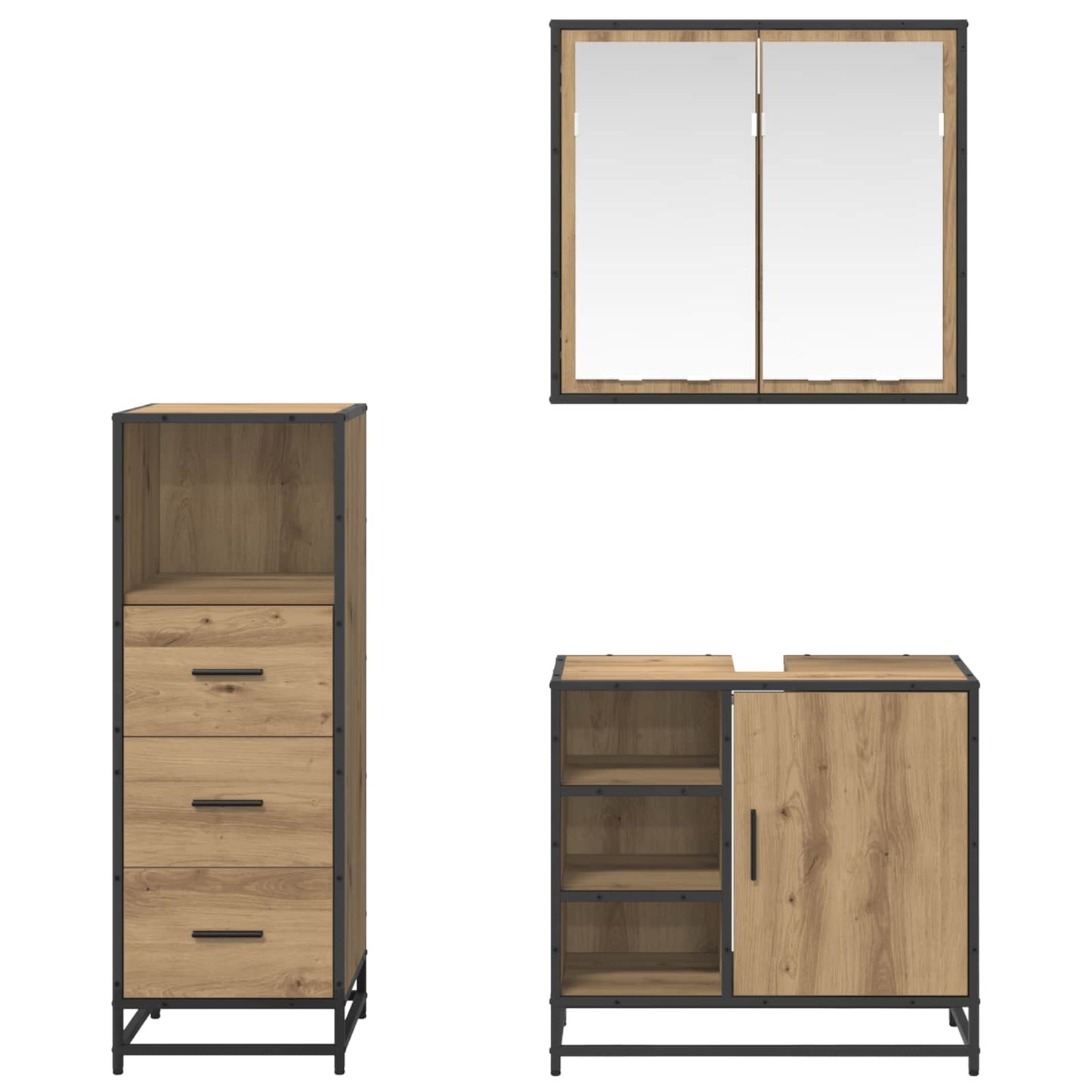 vidaXL Badezimmermöbel-Set mit Regal 3 pcs Artisan-Eiche Holzwerkstoff