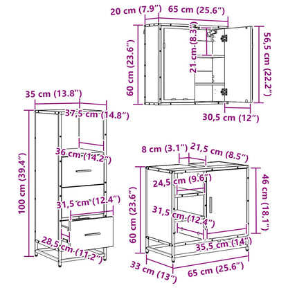 Badezimmermöbel-Set 3 pcs Schwarz Eichen-Optik Holzwerkstoff
