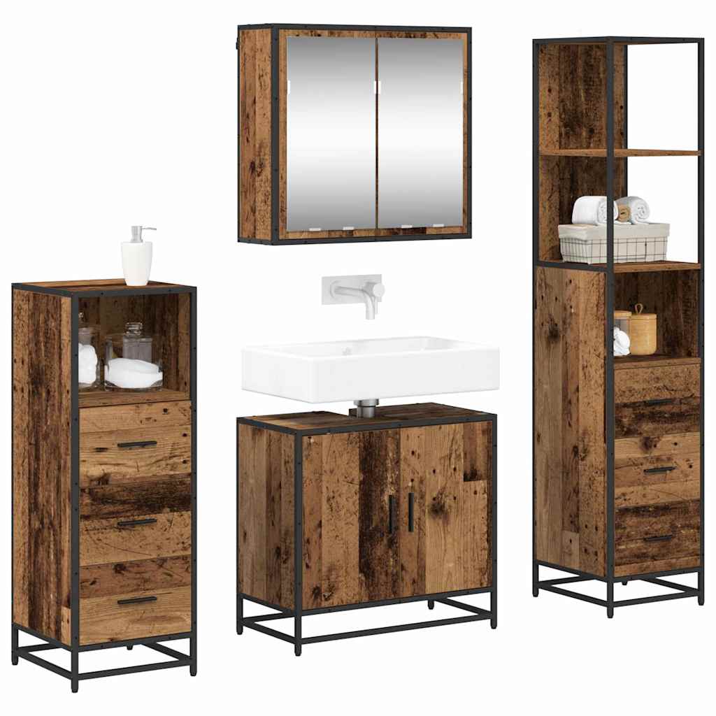 vidaXL Ensemble de meubles de salle de bain avec tiroirs 4 pcs Bois d'ingénierie en bois recyclé