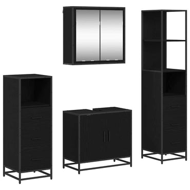 vidaXL Ensemble de meubles de salle de bain 4 pcs Noir aspect chêne Aggloméré