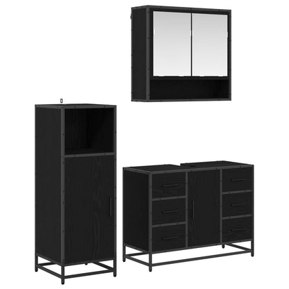 vidaXL Badezimmermöbel-Set 3 pcs Schwarz Eichen-Optik Holzwerkstoff