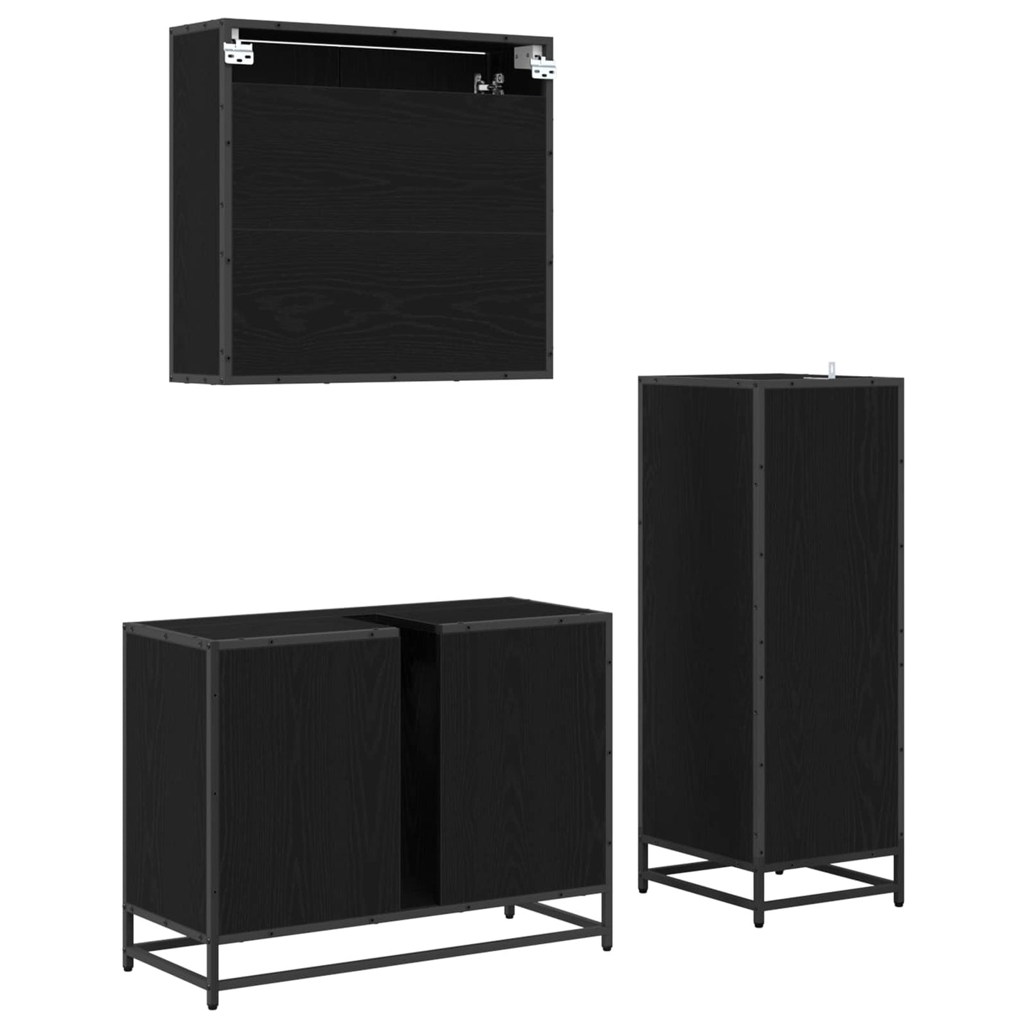 vidaXL Badezimmermöbel-Set 3 pcs Schwarz Eichen-Optik Holzwerkstoff