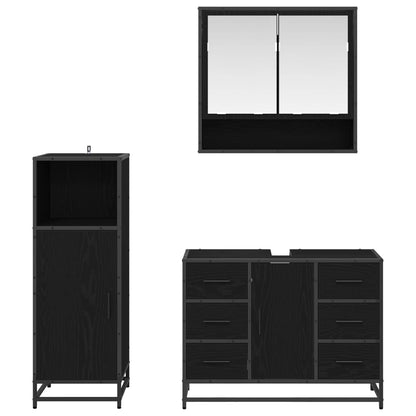 vidaXL Badezimmermöbel-Set 3 pcs Schwarz Eichen-Optik Holzwerkstoff