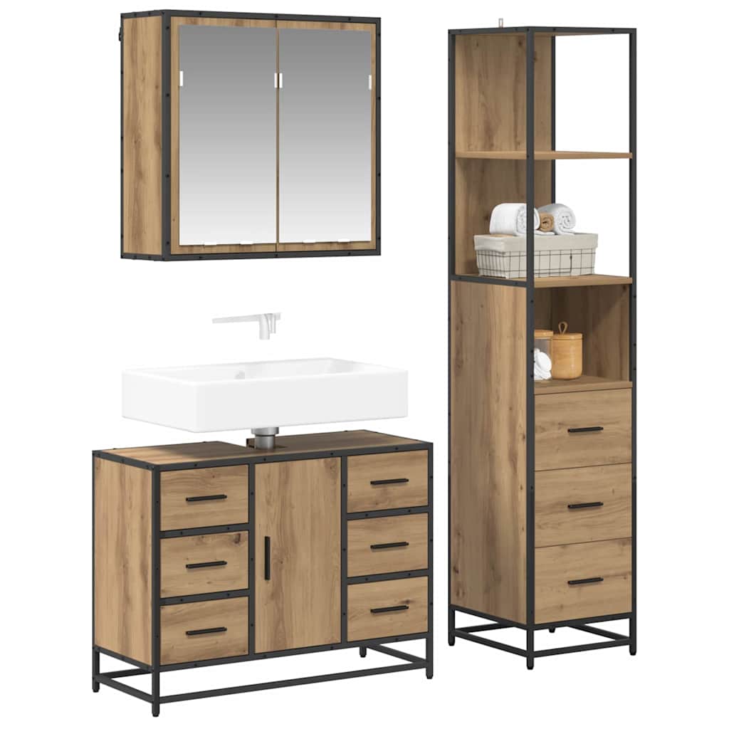 vidaXL Badezimmermöbel Set mit Tür 3 pcs Artisan-Eiche 80 x 33 x 60 cm