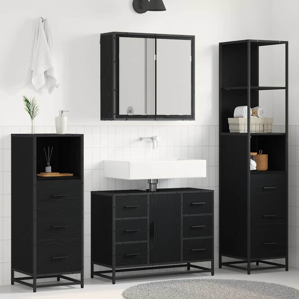 vidaXL Ensemble de meubles de salle de bain 3 pcs Noir Effet chêne Aggloméré