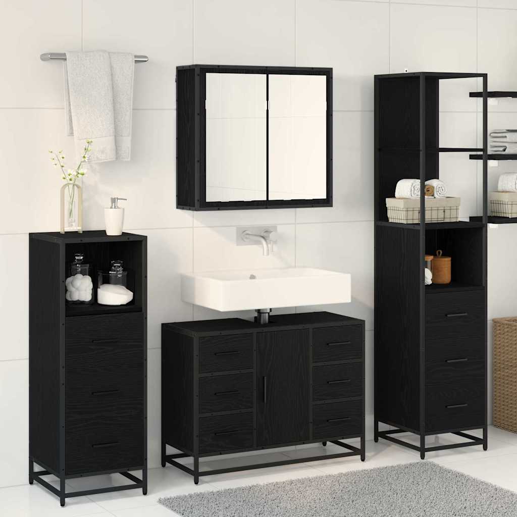 vidaXL Ensemble de meubles de salle de bain 3 pcs Noir Effet chêne Aggloméré