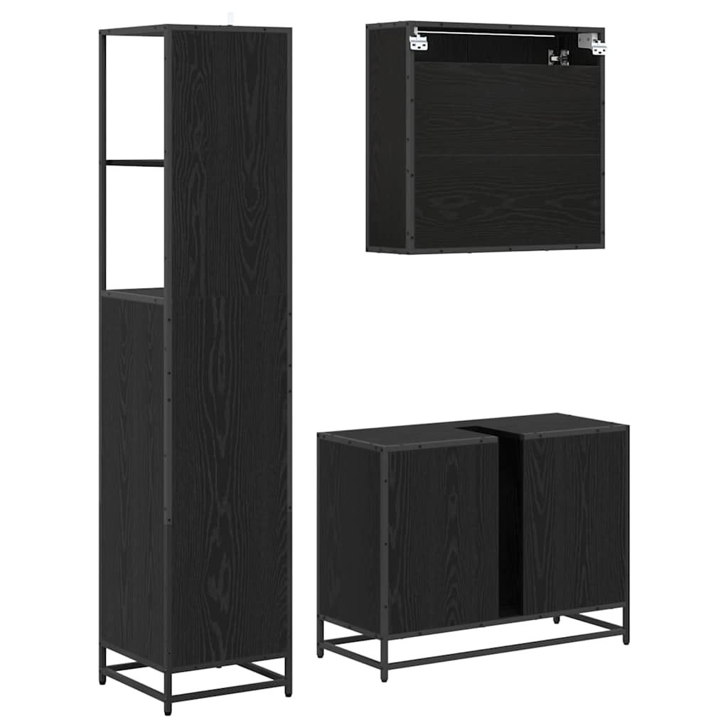 vidaXL Ensemble de meubles de salle de bain 3 pcs Noir Effet chêne Aggloméré
