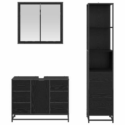 vidaXL Ensemble de meubles de salle de bain 3 pcs Noir Effet chêne Aggloméré