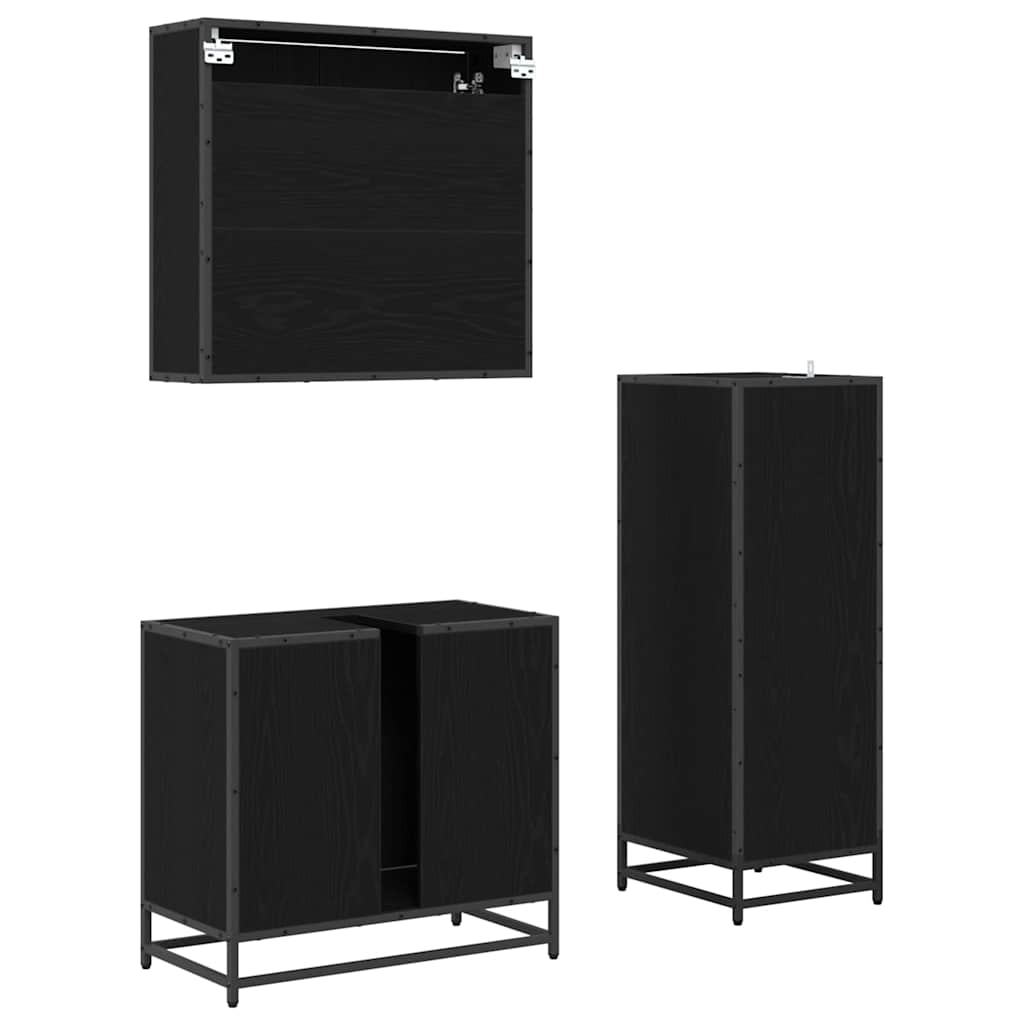 vidaXL Ensemble de meubles de salle de bain 3 pcs Noir aspect chêne Aggloméré