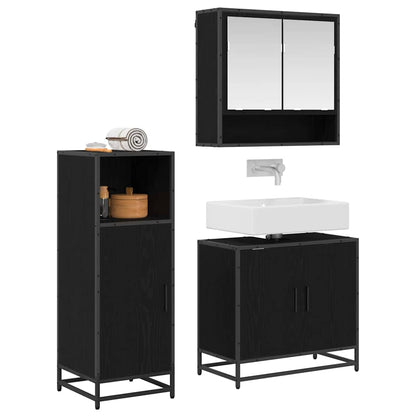 vidaXL Ensemble de meubles de salle de bain 3 pcs Noir aspect chêne Aggloméré