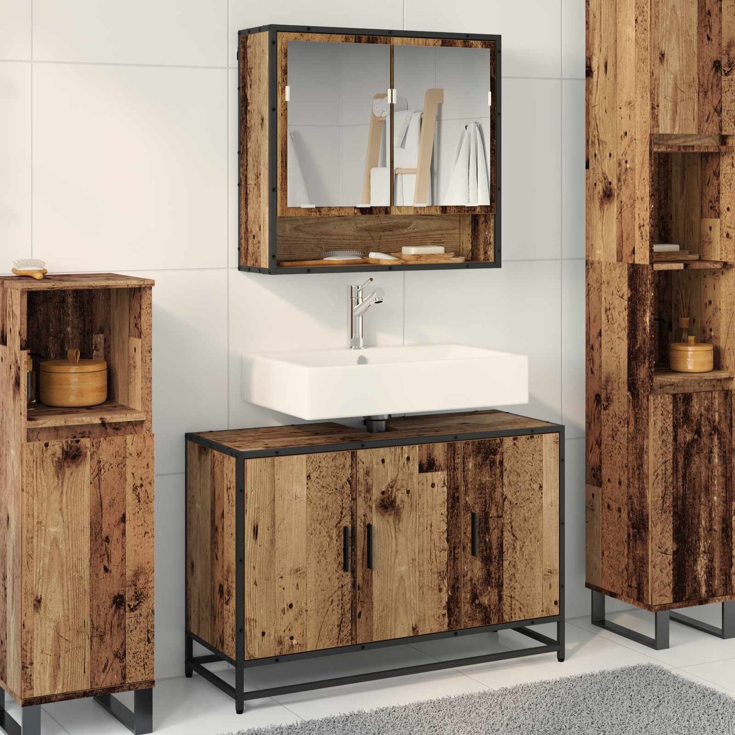 vidaXL Badezimmermöbel-Set mit Regal 2 pcs Altholz Holzwerkstoff