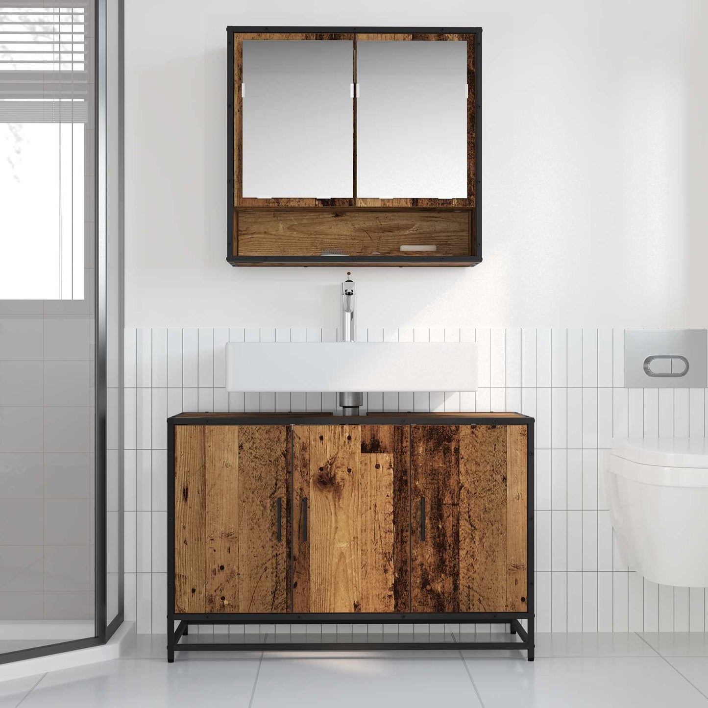 vidaXL Badezimmermöbel-Set mit Regal 2 pcs Altholz Holzwerkstoff