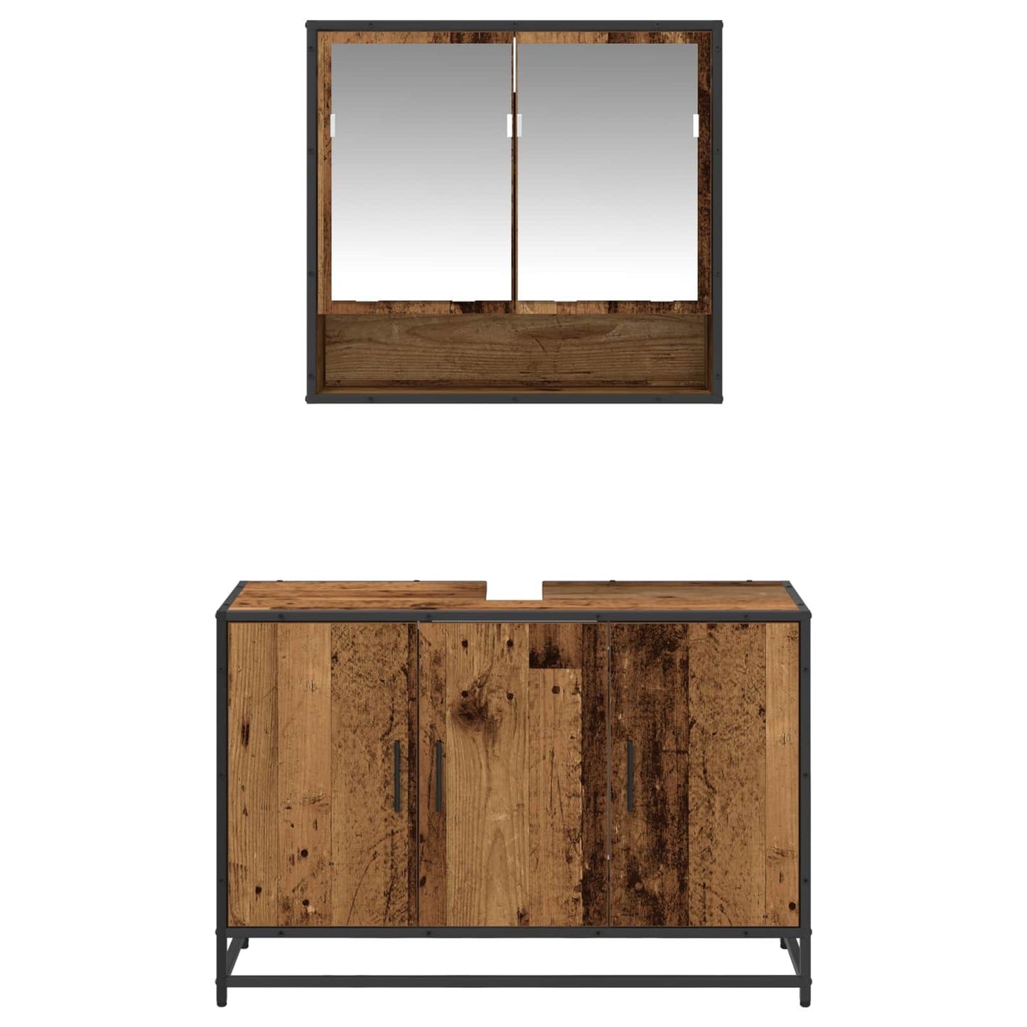 vidaXL Badezimmermöbel-Set mit Regal 2 pcs Altholz Holzwerkstoff
