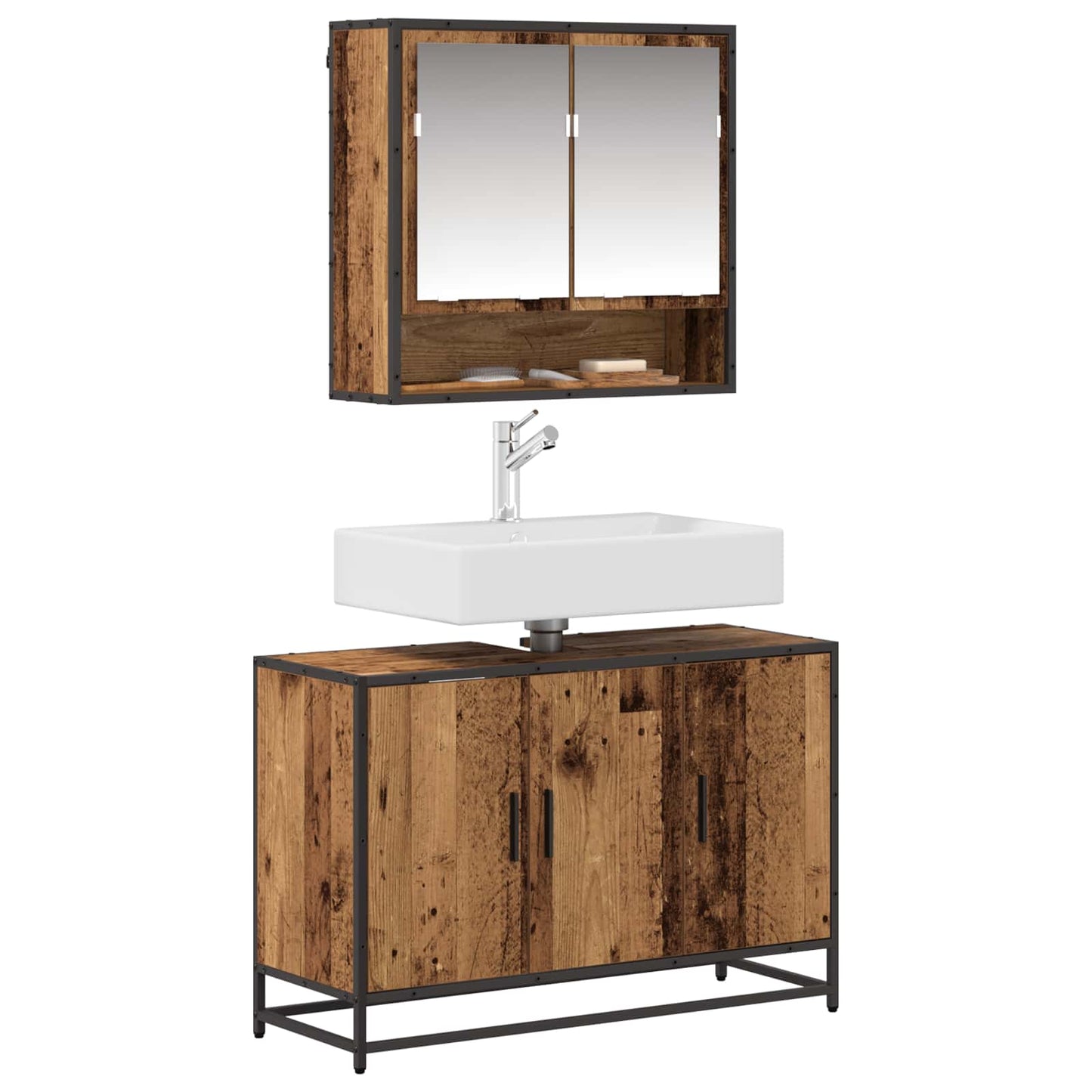 vidaXL Badezimmermöbel-Set mit Regal 2 pcs Altholz Holzwerkstoff