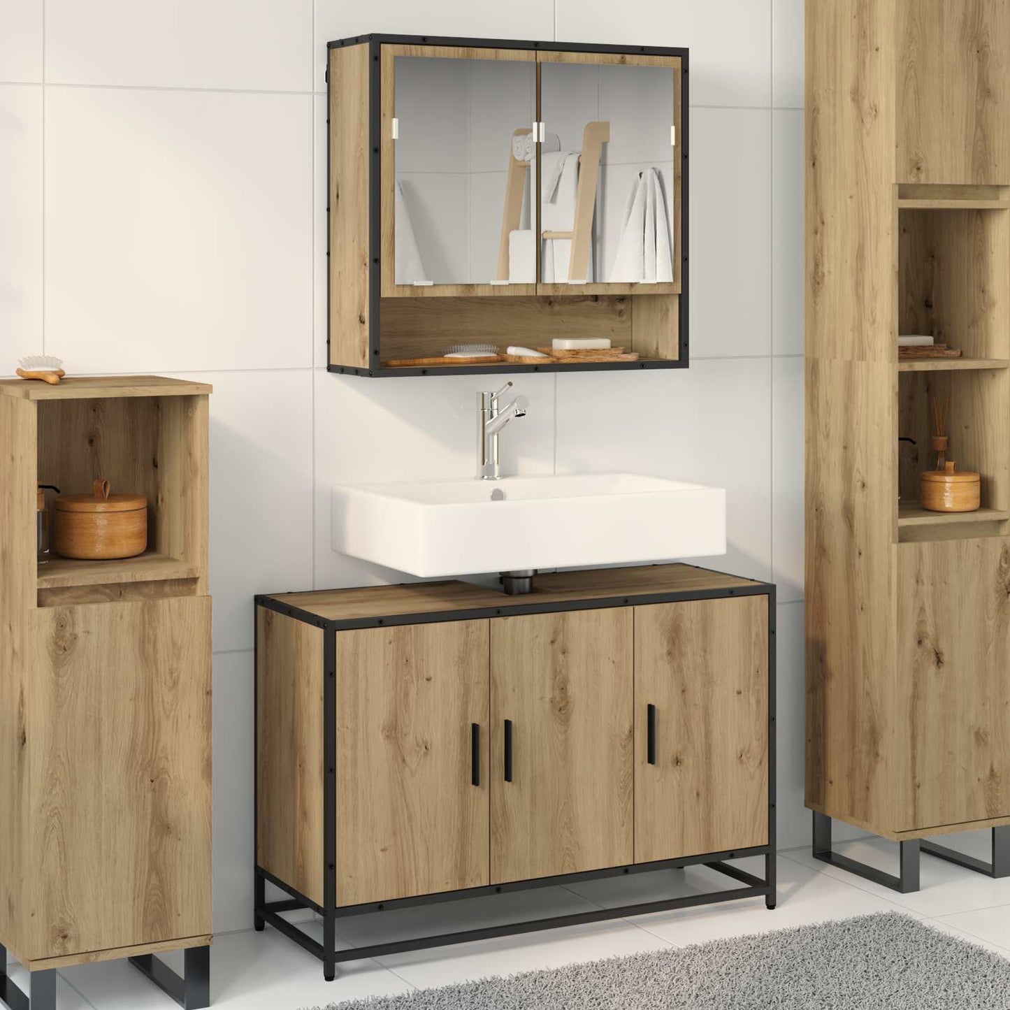 vidaXL Ensemble de meubles de salle de bain avec étagère 2 pcs Chêne Artisan Bois d'ingénierie