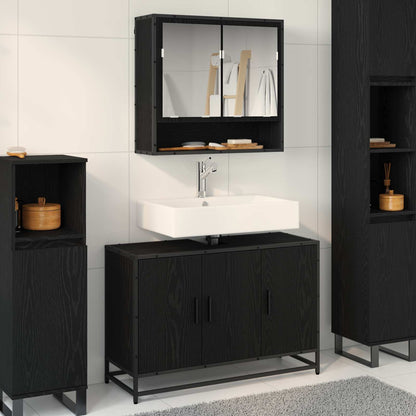 vidaXL Badezimmermöbel-Set 2 pcs Schwarz Eichen-Optik Holzwerkstoff