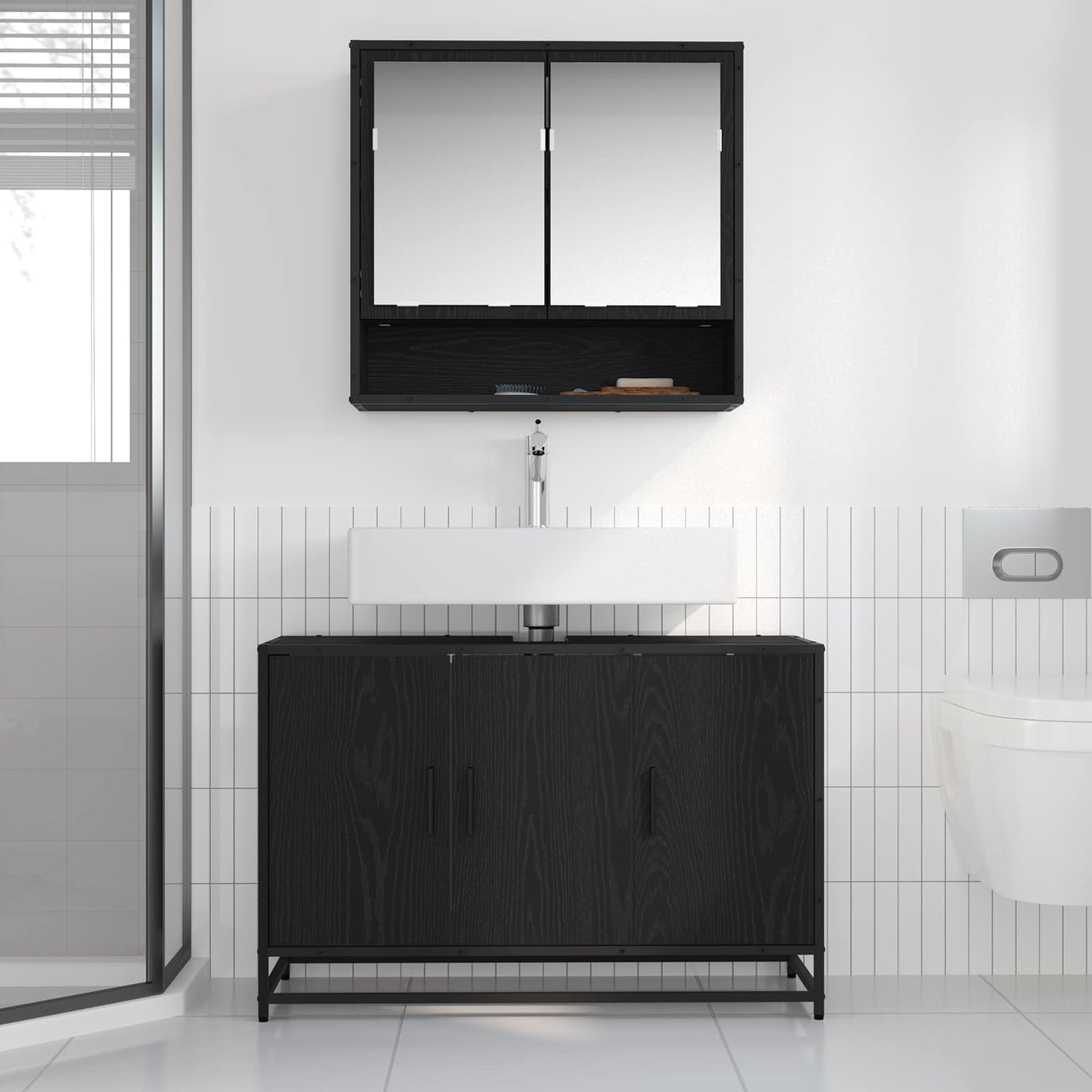 vidaXL Badezimmermöbel-Set 2 pcs Schwarz Eichen-Optik Holzwerkstoff