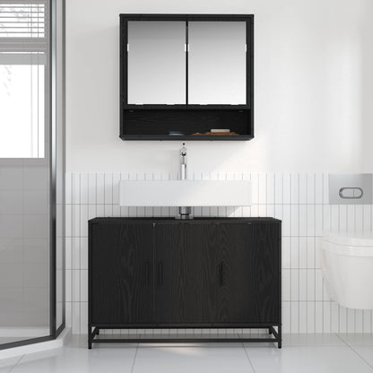 vidaXL Badezimmermöbel-Set 2 pcs Schwarz Eichen-Optik Holzwerkstoff